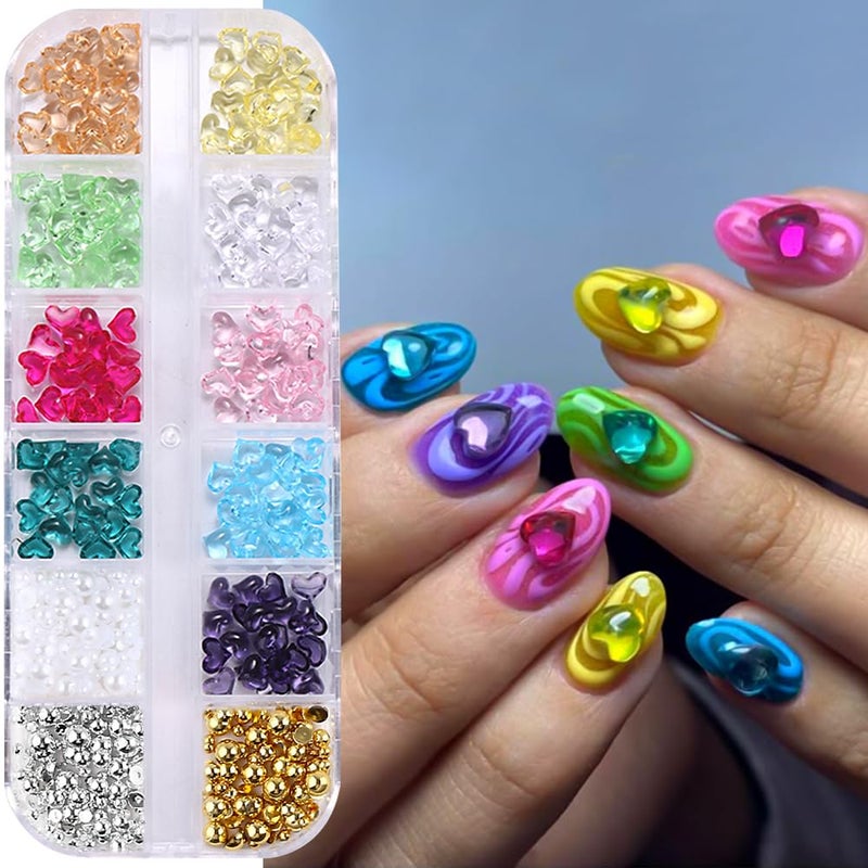 Dornail 1Box Heart Nail Charms Colorful Resin Rhinestones Heart Charms For Nails Design Half Nail Beads Nail Pearls Nail Gems Nail Crystals Hearts Nail Charm Nail Jewels For Nail Art Supplies Nail Accessories - Image 3